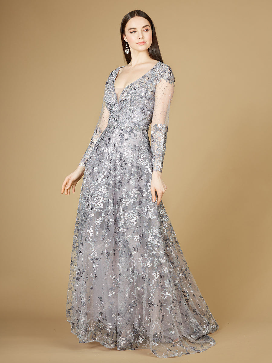 Lara 29239 - A-line Gown With Long Sleeves, V-Neckline-Dress-Lara-4-Dusty Purple-Lara